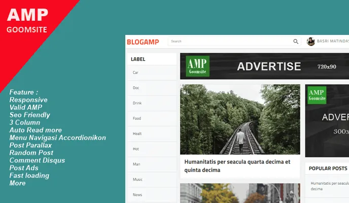 BLOGAMP Valid AMP Responsive Blogger Template preview