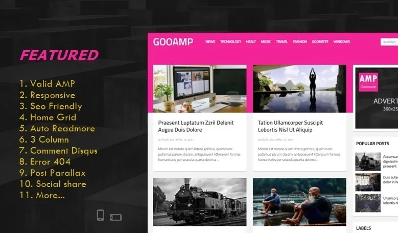 Gooamp Valid AMP Responsive Blogger Template preview