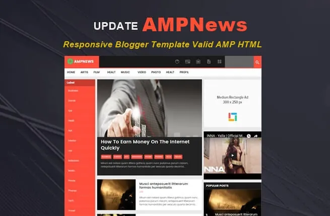 Update! AMPNews Valid AMP HTML Blogger Template preview